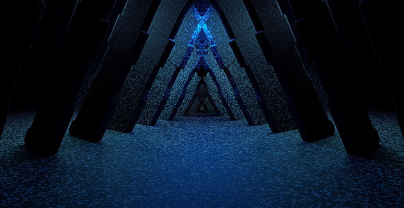 超现实技术反射演播室黑暗蓝皮条背景壁纸 用于展示室演播室的3D Montage 3D 插图图片