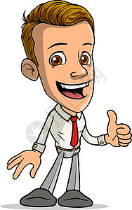 卡通有趣的男孩人物 显示大拇指鼻子学生红色男性微笑领带男生手势商业男人图片