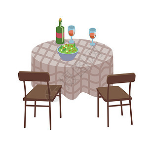 晚餐桌半平面彩色矢量对象图片