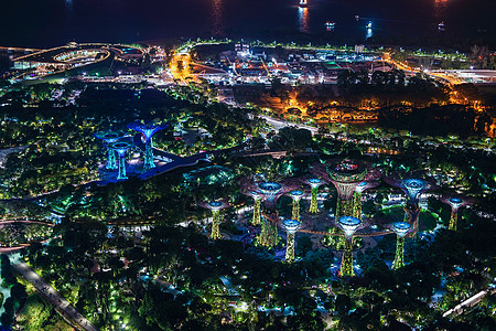 玛丽娜湾沙沙天观测台夜视新加坡景点夜景照明旅游天文财务摩天大楼艺术海洋图片