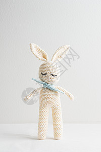手工制作的剪裁编织木创造力动物棉布蓝色爱好玩具闲暇兔子妈妈工艺图片