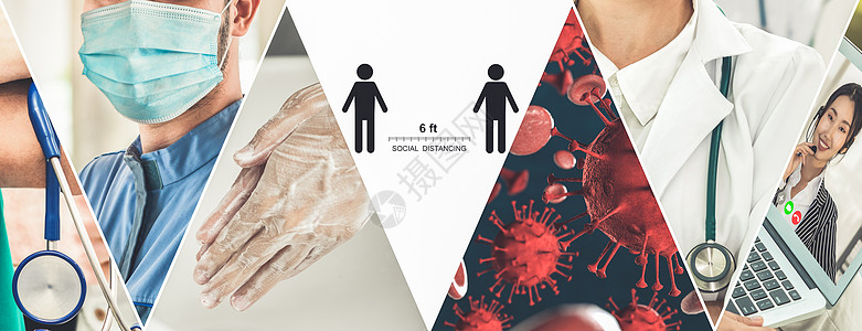 Corona病毒COVID19图像在预防信息概念上树立旗帜隔离疾病口罩健康流感社交收藏停留药品治疗图片