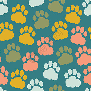 矢量无缝 有狗爪痕迹的矢量无缝模式墙纸墨水野生动物爪子手绘艺术宠物小猫装饰品卡通片图片