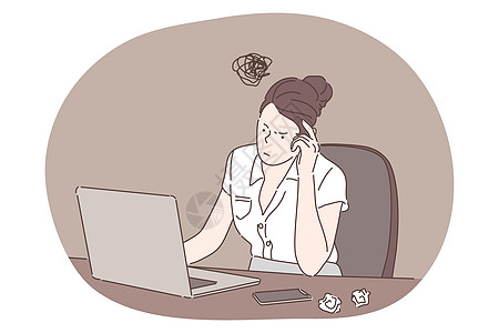 焦虑 疲劳 商业概念恐慌职业电脑工人笔记本职场员工人士压力卡通片背景图片