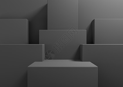 深石墨灰色 黑白 3D 渲染简单 产品展示台的最小背景 展示美容化妆品产品的几何背景模拟模板壁纸图片