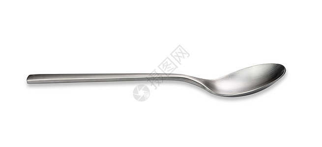 白色孤立背景上的空金属勺子 brushed 钢质灰色反射餐厅服务餐具厨房宏观银器用具工具图片