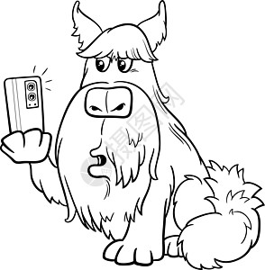 带智能手机彩色页面的自拍卡通狗背景图片