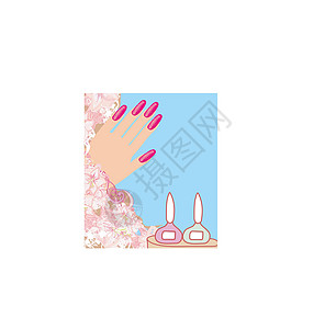 美甲  抽象卡粉色女孩插图配件花朵刷子沙龙美甲师指甲油斑点图片