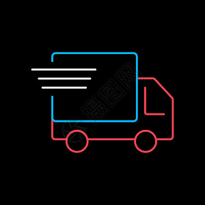 快速运输快运交付卡车矢量图标黑色车轮输送贮存大车盒子插图船运送货货物图片
