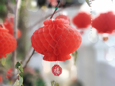 红纸红灯笼 用来庆祝中国新年的辉煌之词运气红色风格问候语节日财富文化装饰灯笼宗教图片