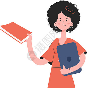 女性站在腰部深处 手里拿着一本教科书 孤立无援 演示内容 网站图片