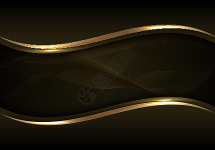 黑色背景的现代奢侈品模板黑金波线抽象版 用于暗底背景背景图片