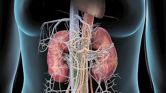 人体肾脏3D 甲状腺净化腹腔导管空腔器官药品疾病解决方案生物学绘画插图图片