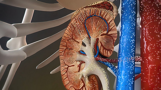 3D 肾脏传播医学皮质血液学系统流量动脉血流肾上腺镜头夹子循环图片