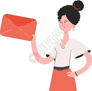 一个女人站在腰部深处 手里拿着一个信封 孤立的 演示内容 网站图片