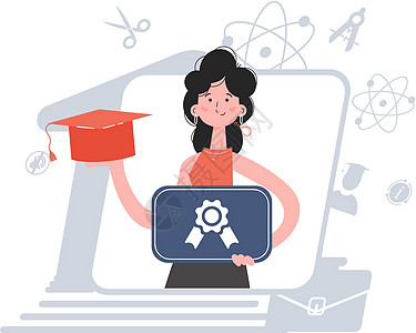 毕业女生齐腰站立 手拿毕业帽和毕业证书 教育 演示文稿 网站的元素图片