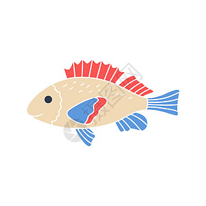 鱼类彩色图标矢量插图图片