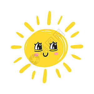 可爱的太阳 快乐的笑容阳光性格 矢量手画着明光的图示涂鸦活力卡通片日落微笑气候草图孩子太阳镜假期图片