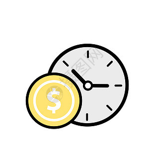 时钟和硬币 美元图标 时间概念 时间管理 成功背景图片