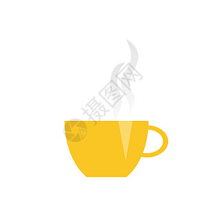 白色矢量图标黄色茶杯 - 以白色隔离的矢量图标 简单平面图标背景