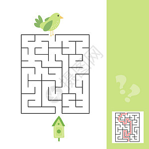 Maze 游戏 卡通鸟和鸟屋 儿童教育网页插图禅绕幼儿园意义白色乐趣学校孩子们迷宫娱乐背景图片