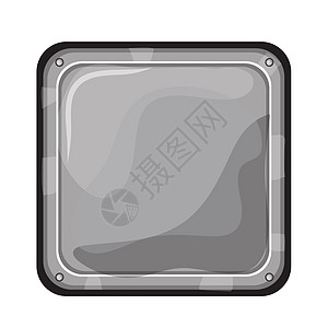 金属徽章 矢量银图标 金属平方按钮 - 白色上的游戏 ui 图标图片