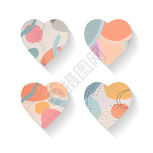 在心脏形状中设置一个抽象的手画图案 设计元素热情婚礼心形卡片橙子婚姻插图印迹墨水刷子图片