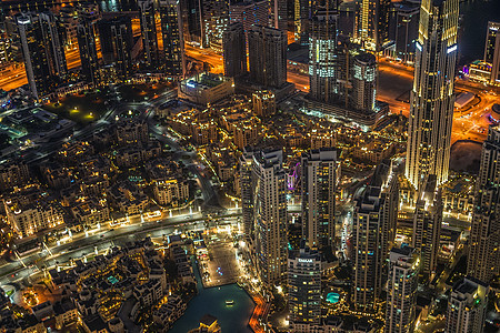 从Burj Huji观察甲板看到迪拜的夜景天文台旅行中心邻里外国景点摩天大楼建筑群商业风景图片