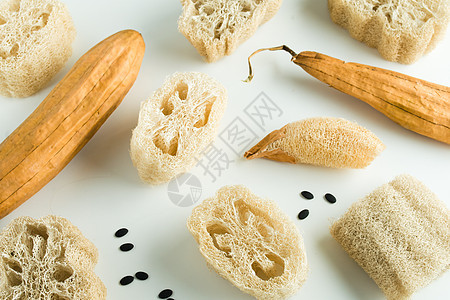 来自乌拉法植物的毛巾生态堆肥肥皂美食皮肤擦洗产品纤维葫芦塑料图片