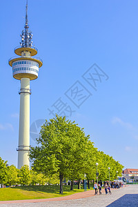 德国布雷梅海文市风景海岸和地貌景观全景码头蓝色船舶城市电塔街道港口建筑学酒店天际图片