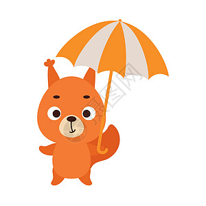 带伞的可爱小松鼠 儿童 T 恤 托儿所装饰 迎婴派对 贺卡 邀请函 室内装饰的卡通动物角色 矢量图图片