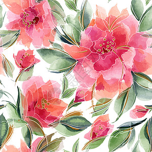 粉粉花的无缝模式 鲜香玫瑰花香水玫瑰植物学日工植物纺织品墙纸插图花园印花布图片