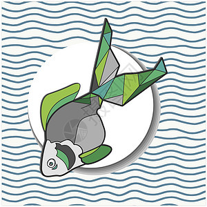 三角鱼 金鱼 图形 三角矢量插图中的鱼类三角形黄色横幅标签艺术创造力野生动物广告艺术品贴纸背景图片