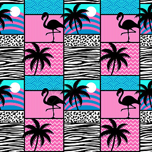 火烈鸟和棕榈的无缝型样板旅行插图墙纸艺术海滩花园兰花纺织品荒野植物图片
