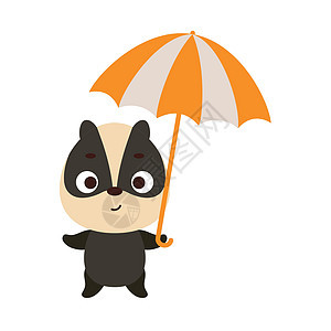 带伞的可爱小獾 儿童 T 恤 托儿所装饰 迎婴派对 贺卡 邀请函 室内装饰的卡通动物角色 矢量库存插图图片