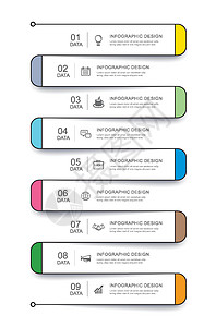 9个数据信息图 薄线指数模板 矢量插图抽象的平方图表背景图片