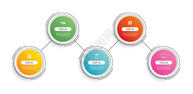 带有5个数字的细线数据模板 矢量插图抽象背景 图表循环时间轴传单广告日程圆圈报告商业标签推介会菜单横幅背景图片