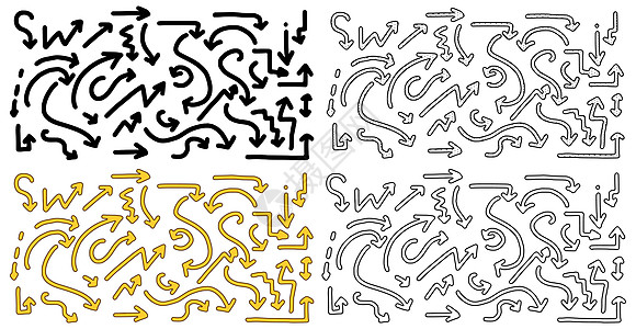 向量集的涂鸦风格箭头在白色背景下被隔离 手绘箭头的卡通矢量插图 方向箭头剪贴画设计图片