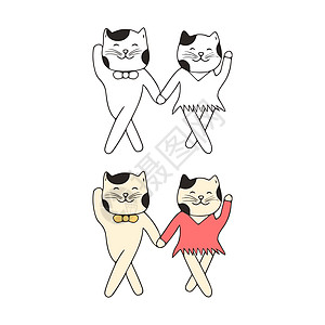 有趣的跳舞猫的涂鸦图标 白色背景的可爱宠物矢量艺术图片