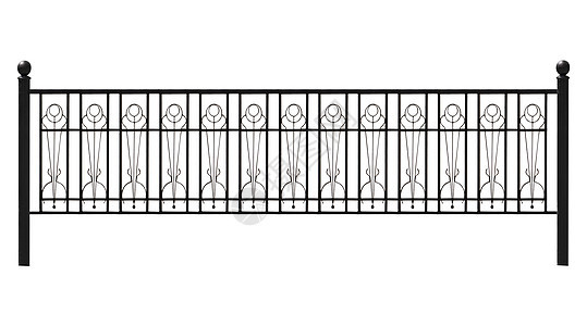 白色背景带铁柱的金属栅栏板块 与外界隔绝图片