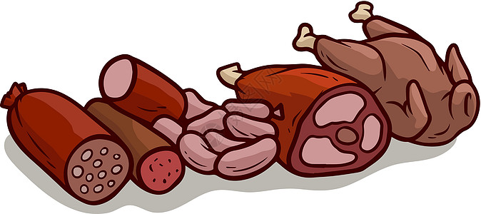 卡通肉肉猪肉鸡鸡香肠香肠矢量图标图片