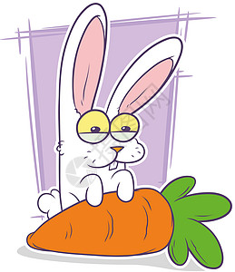 带大胡萝卜的卡通滑稽白色兔子背景图片