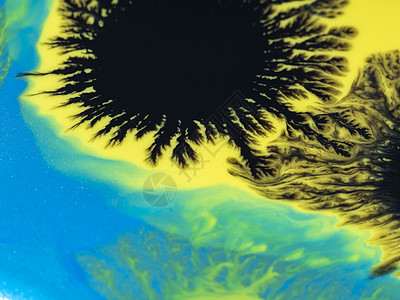 从蓝黄色背景的斑点上 产生独特的黑漆线发芽现象图片