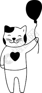 可爱猫有气球涂鸦图标 白色背景的可爱宠物矢量艺术图片