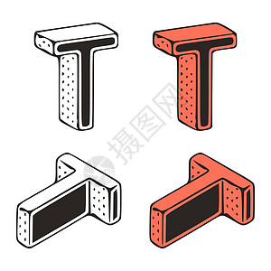 白色背景上的等距字母 t 涂鸦矢量插图 程式化的字母剪贴画图片