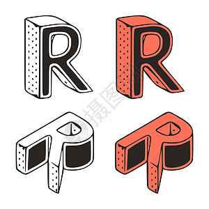 白色背景上的一丝不苟字母 r doodle矢量图解 Stylized字母剪辑艺术图片