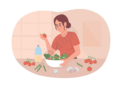 以新鲜蔬菜和蛋黄酱2D矢量隔离插图制作沙拉图片