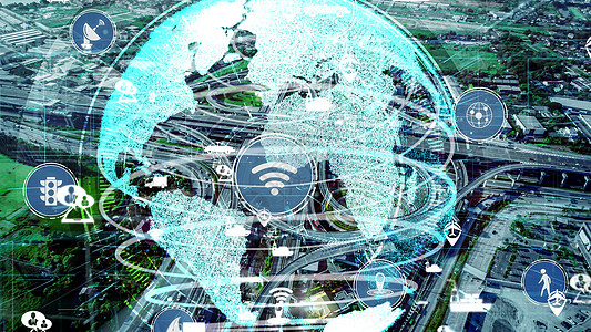 新城市道路未来汽车交通的智能交通技术概念火车虚拟现实后勤传感器安全互联网商业建筑运输卫星图片