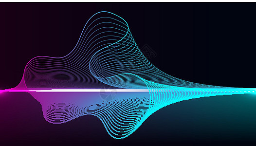 黑色背景技术数字未来主义风格的抽象动态波浪线霓虹灯颜色照明元素图片
