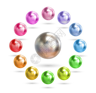 白色背景上隔离的多彩区域 3D色金属球矢量玻璃按钮圆圈插图塑料地球气泡橙子网络球体图片